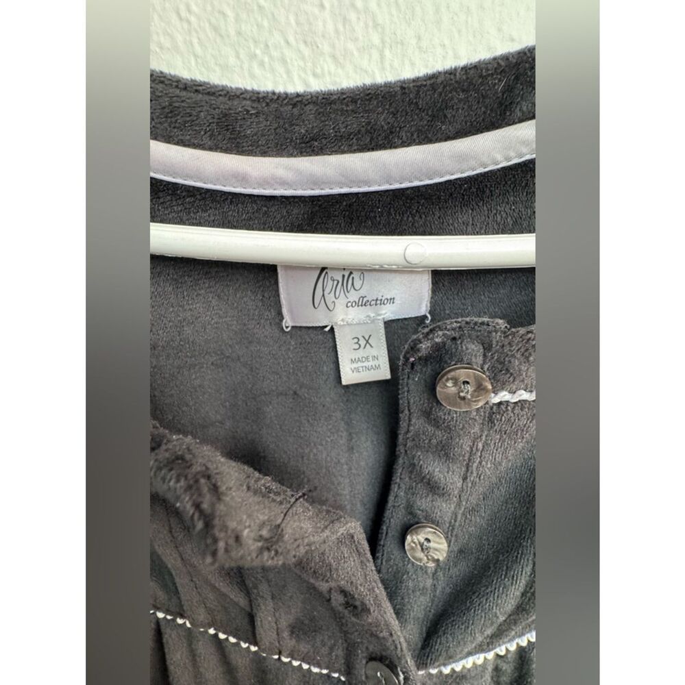 EUC Aria Collection Nightgown Long Sleeve Velour Black Pockets - Size 3X - Picture 4 of 10